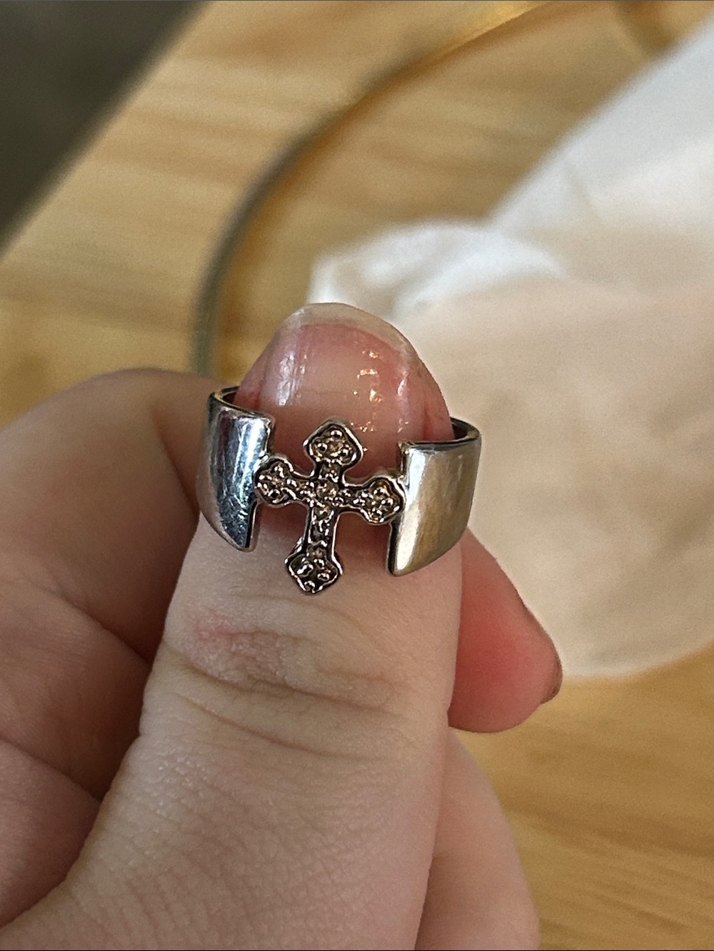 Sterling silver cross ring with cubic zirconia stones